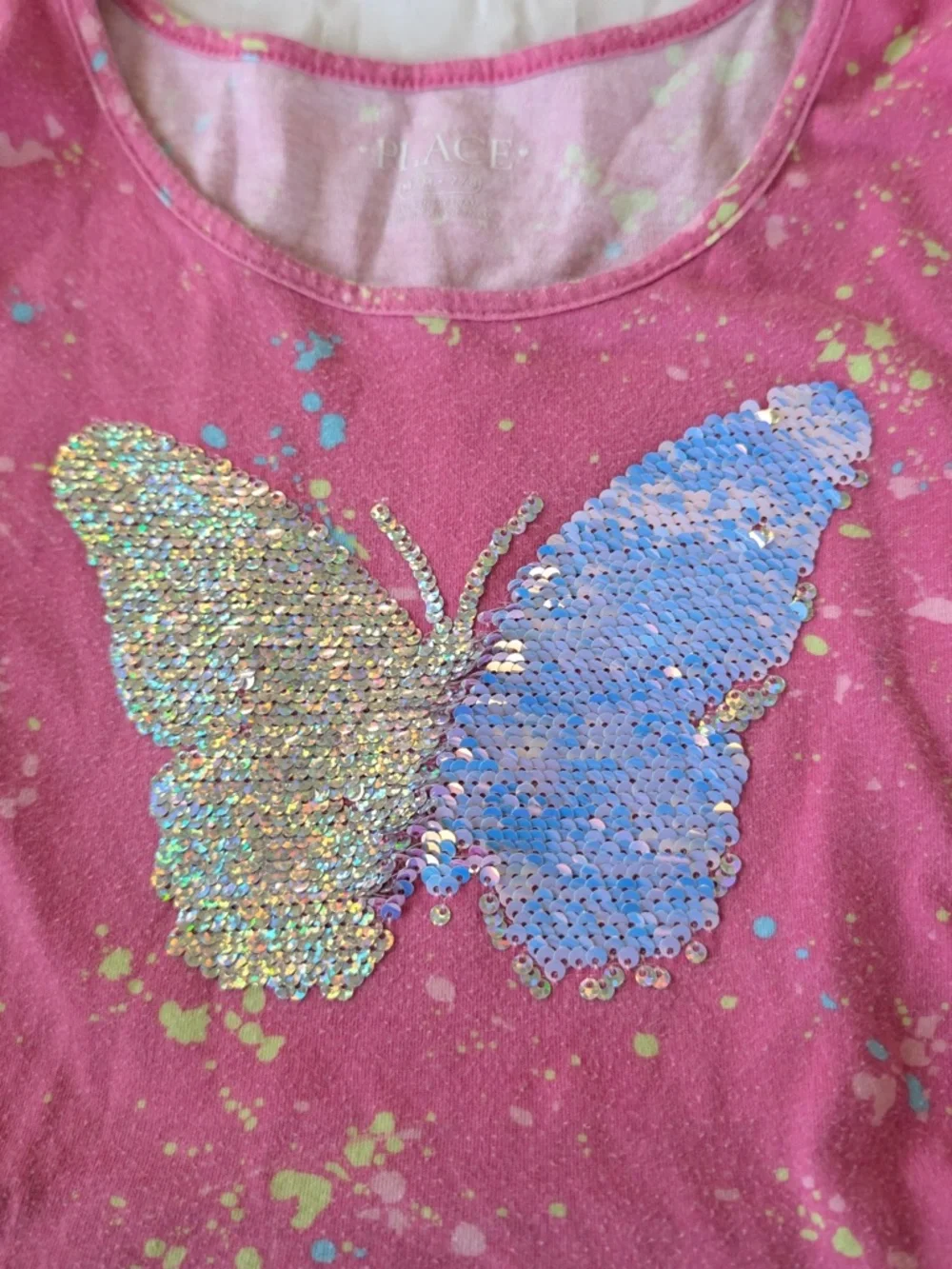 Children's Place Girl's Dress Pink Cotton Blue Butterfly - Medium 7/8 Sequin - Picture 10 of 12